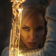 Angelina as Thena in Marvel's Eternals, wielding a glowing sword.